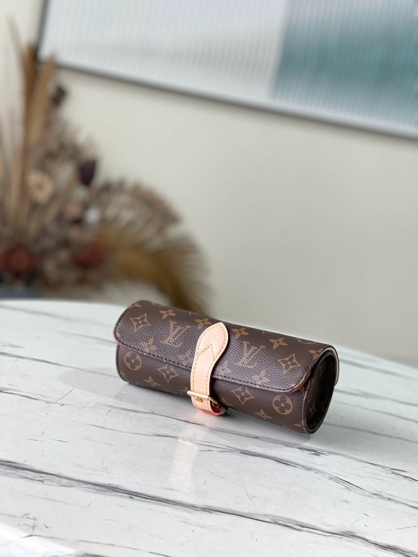 Louis Vuitton 3 Watch Case Monogram Canvas Travel M47530 Brown