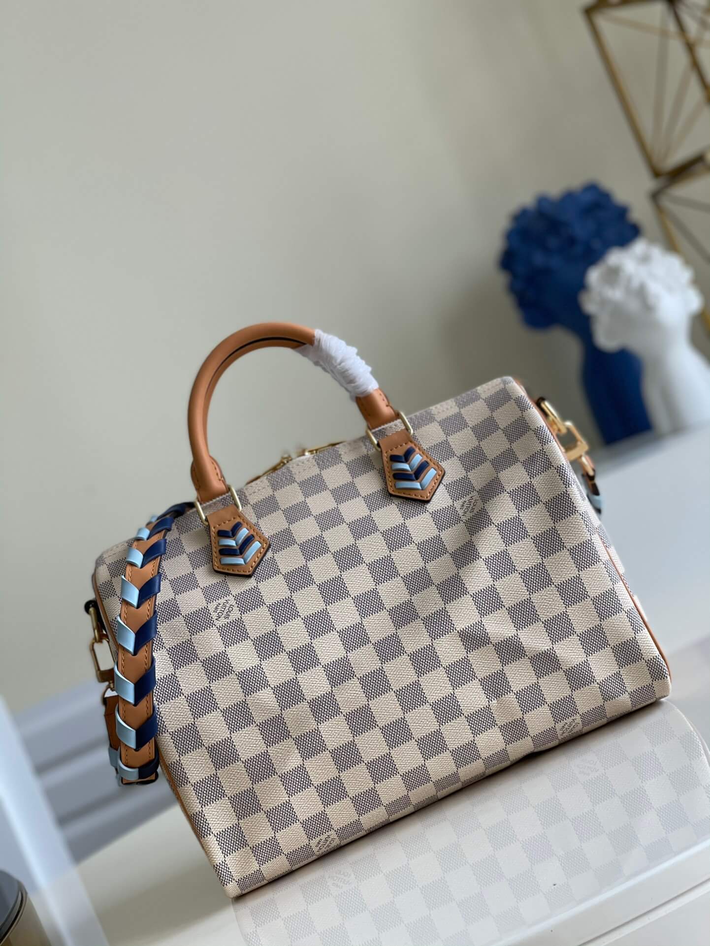 Louis Vuitton Damier Azur Speedy Bandoulière 30 N50054 White Light Blue