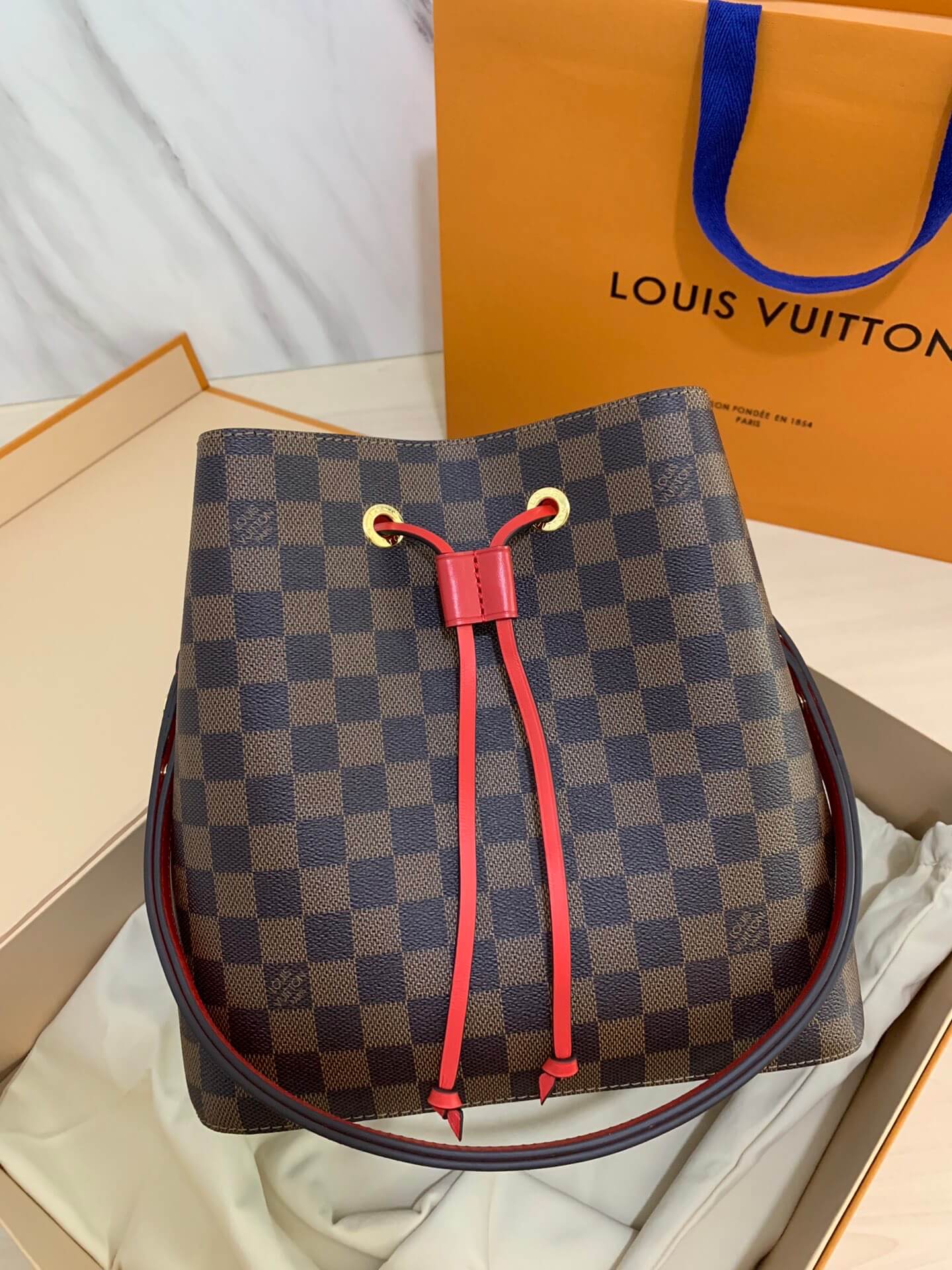 Louis Vuitton Damier Ebene Bucket Bag NéoNoé MM Handbag N40198 Red N40213 Caramel N40214 Pink N40214 Fushia
