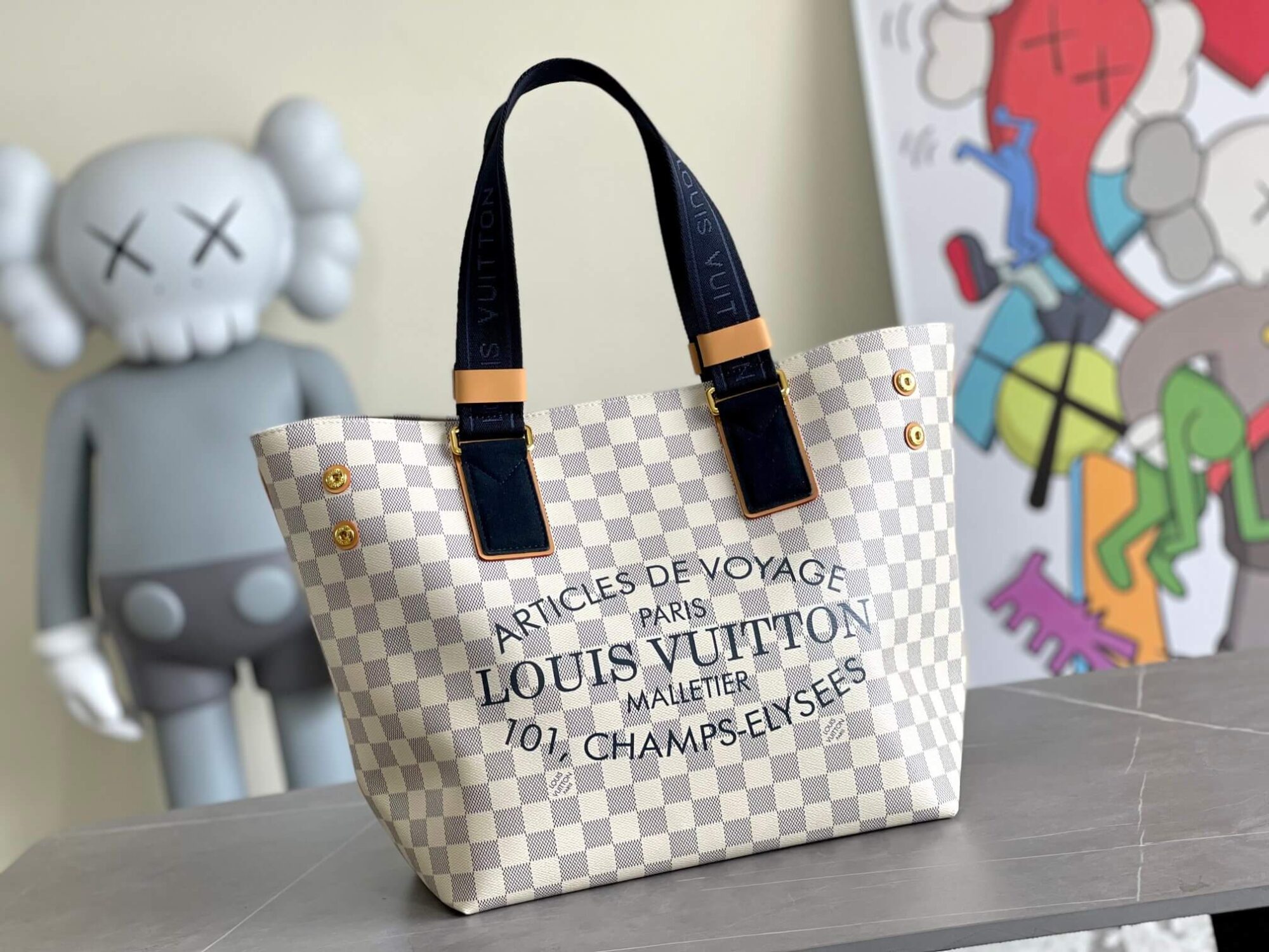 Louis Vuitton LV Damier Azur Canvas Neverfull CABAS Classic Handbag N41180 White Grid (Black Handle) N41179 White Grid (Brown Handle) N41375 White Grid (Black Handle) - Image 19