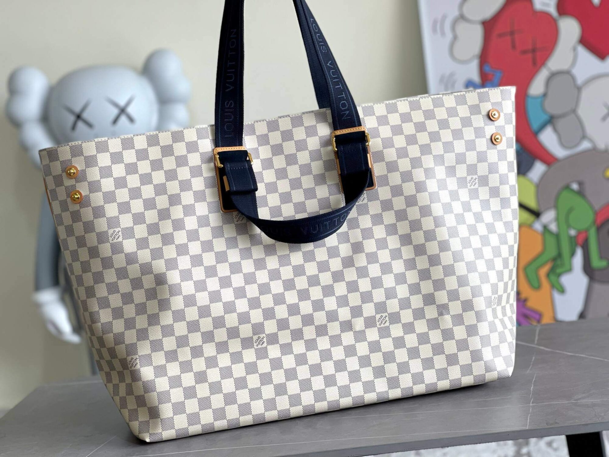 Louis Vuitton LV Damier Azur Canvas Neverfull CABAS Classic Handbag N41180 White Grid (Black Handle) N41179 White Grid (Brown Handle) N41375 White Grid (Black Handle) - Image 2