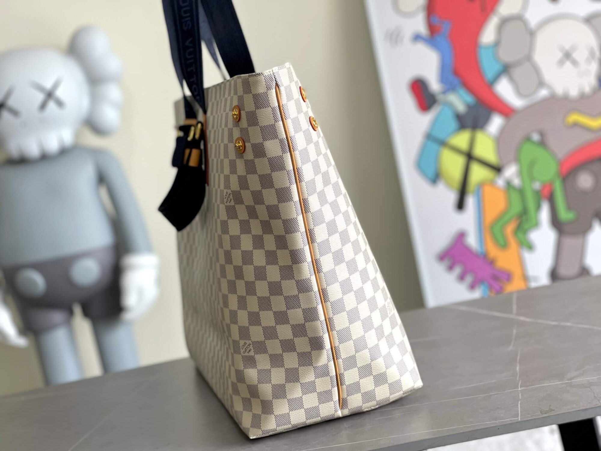 Louis Vuitton LV Damier Azur Canvas Neverfull CABAS Classic Handbag N41180 White Grid (Black Handle) N41179 White Grid (Brown Handle) N41375 White Grid (Black Handle) - Image 4