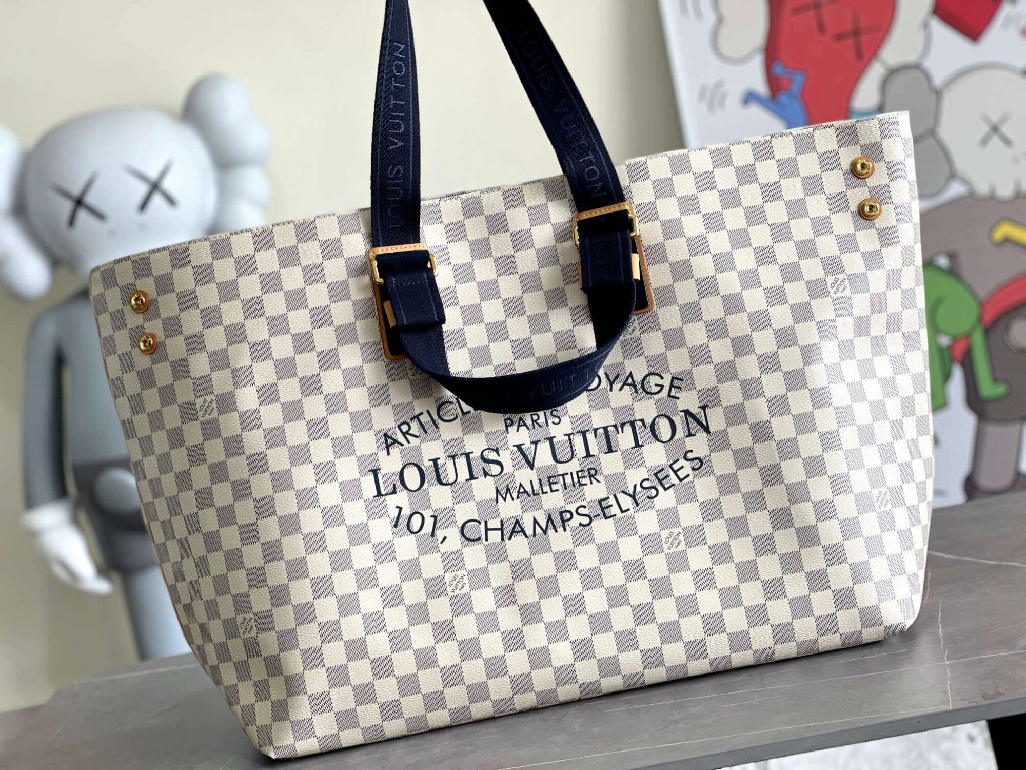 Louis Vuitton LV Damier Azur Canvas Neverfull CABAS Classic Handbag N41180 White Grid (Black Handle) N41179 White Grid (Brown Handle) N41375 White Grid (Black Handle)