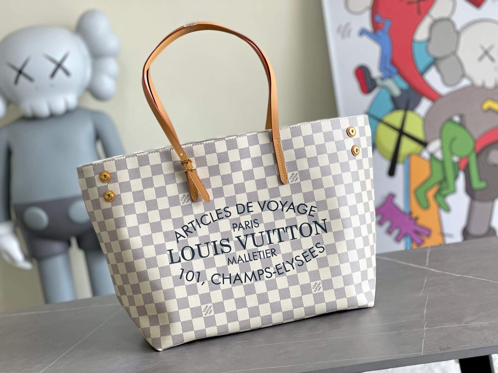Louis Vuitton LV Damier Azur Canvas Neverfull CABAS Classic Handbag N41180 White Grid (Black Handle) N41179 White Grid (Brown Handle) N41375 White Grid (Black Handle) - Image 10