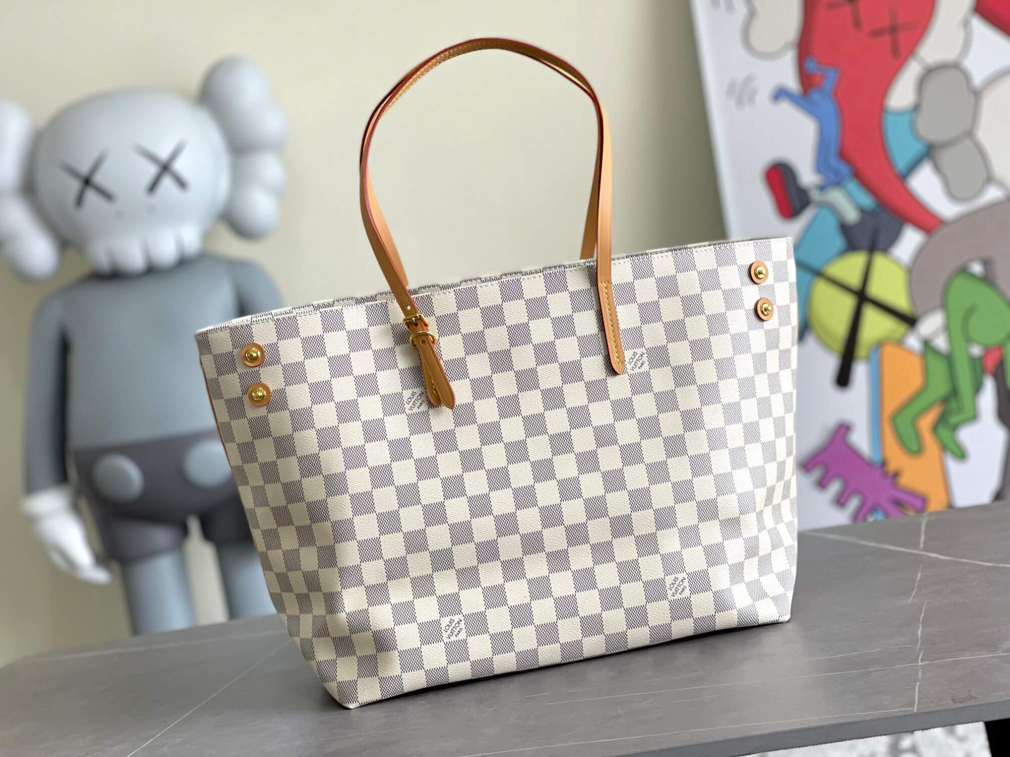 Louis Vuitton LV Damier Azur Canvas Neverfull CABAS Classic Handbag N41180 White Grid (Black Handle) N41179 White Grid (Brown Handle) N41375 White Grid (Black Handle) - Image 11