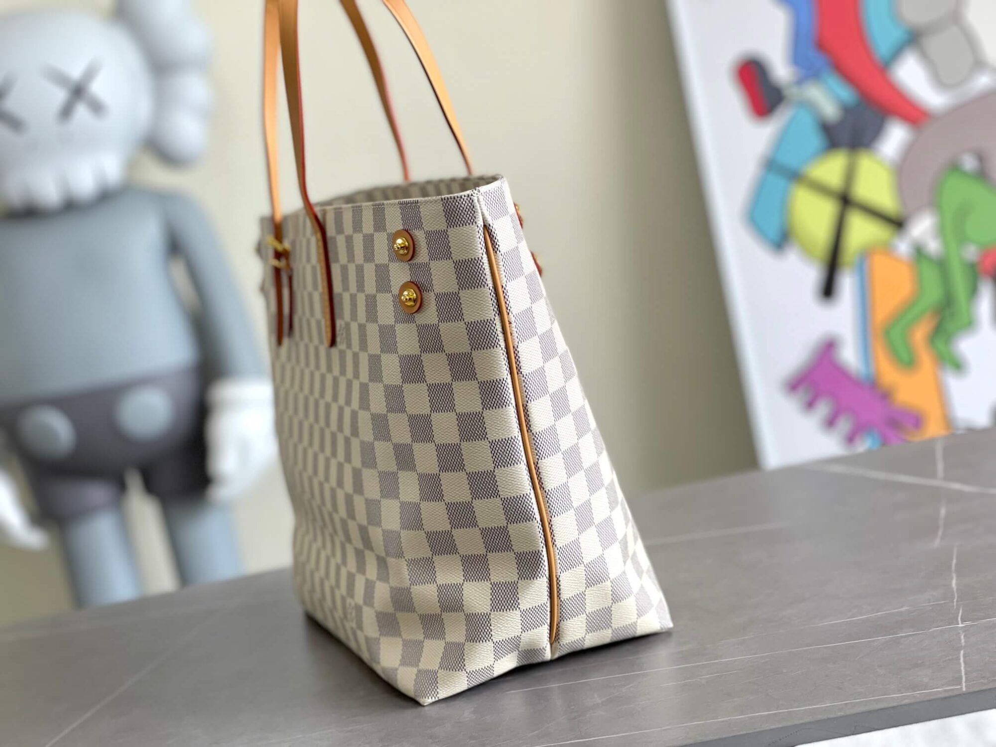 Louis Vuitton LV Damier Azur Canvas Neverfull CABAS Classic Handbag N41180 White Grid (Black Handle) N41179 White Grid (Brown Handle) N41375 White Grid (Black Handle) - Image 13