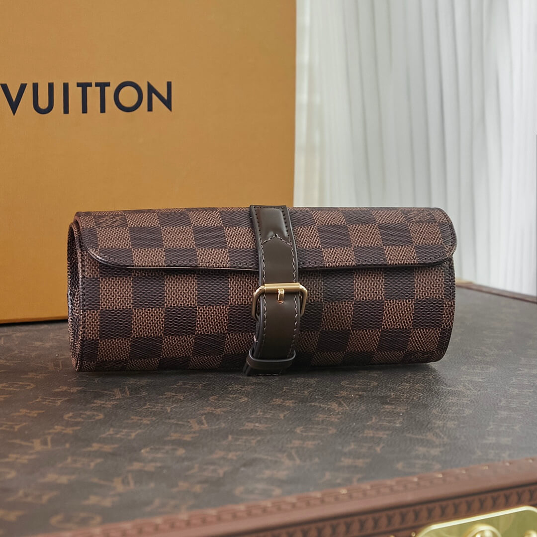Louis Vuitton LV Damier Ebene - Damier Graphite Canvas 3 Watch Case N41137 Brown - Black
