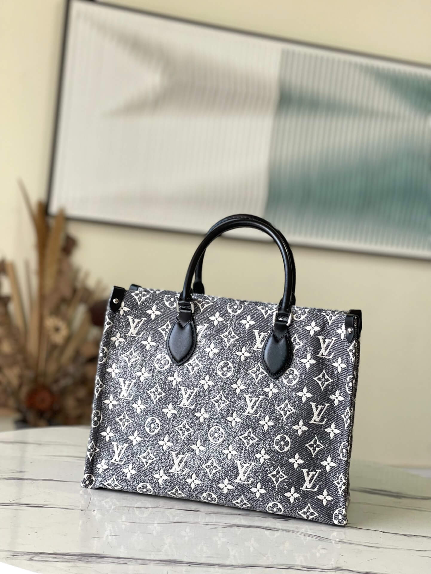 Louis Vuitton LV Denim Onthego MM Tote Bag M46448 Grey