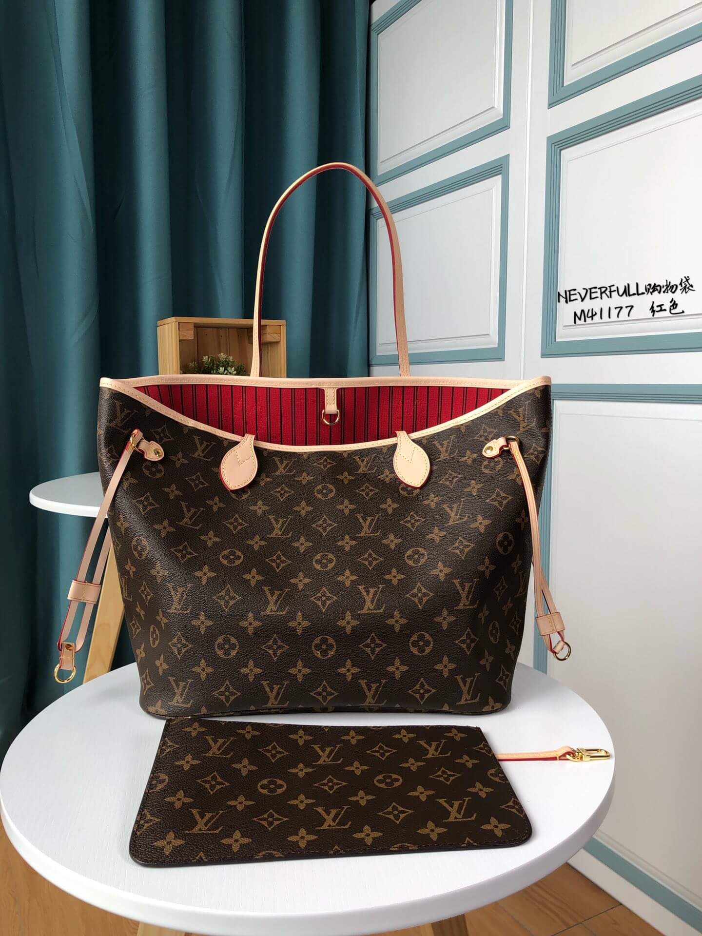 Louis Vuitton LV Monogram Canvas Neverfull PM - MM Tote Shoulder HandBag M46987 Cherry Red
