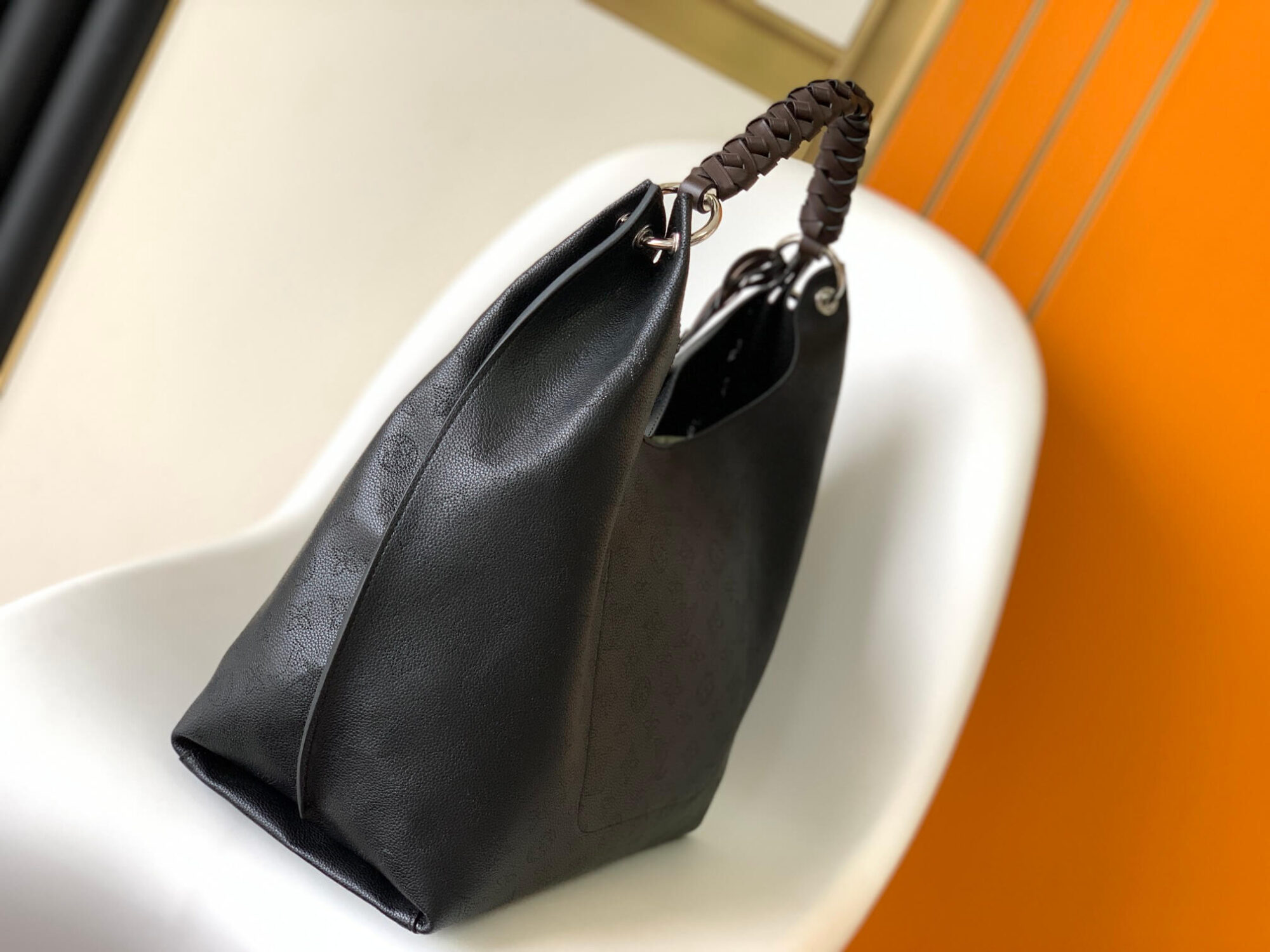 Louis Vuitton LV Monogram Mahina Carmel Hobo Shoulder Bag M56203 White Pink M52950 Black M21775 Crazy Gray Beige M14310 Navy Blue M53188 Cream Beige - Image 14