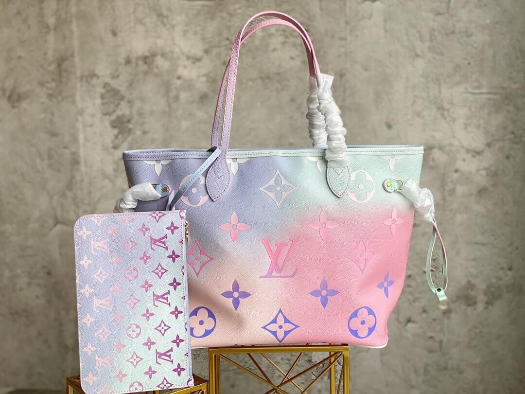 Louis Vuitton LV Monogram Neverfull MM Tote Shoulder HandBag M46077 Sunrise Pastel Purple M59859 Sunset Khaki M20511 Midnight Fuchsia