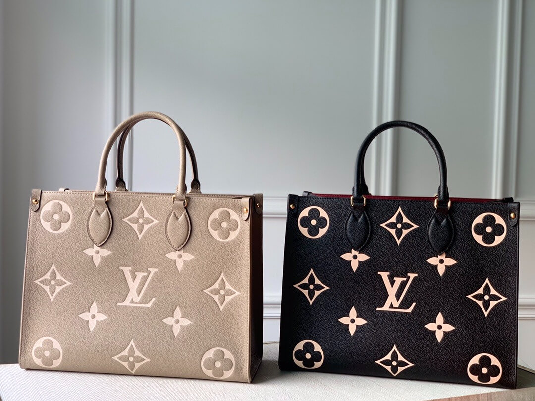 Louis Vuitton LV Monogram ONTHEGO MM Tote HandBag M45494 Black Beige M45495 Beige Turtledove Grey