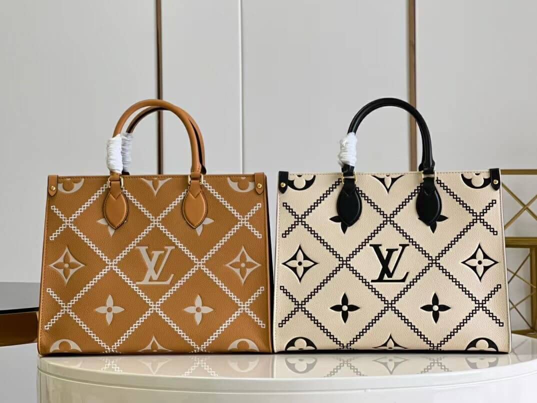 Louis Vuitton LV Monogram ONTHEGO MM Tote Handbag M46016 Black Cream M46015 Caramel Brown