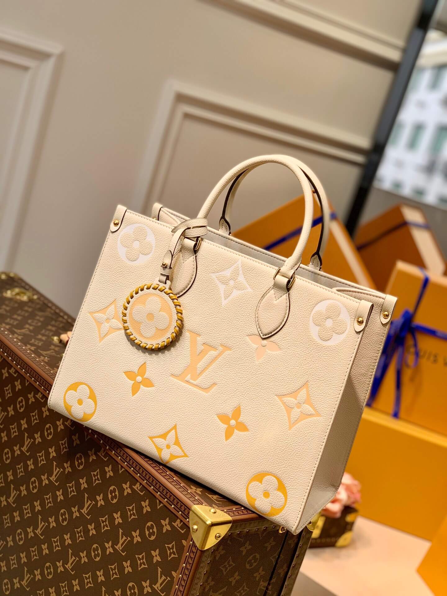 Louis Vuitton LV Monogram OnTheGo MM Tote Bag M45717 Vanilla Yellow M45718 Sky Blue Pink
