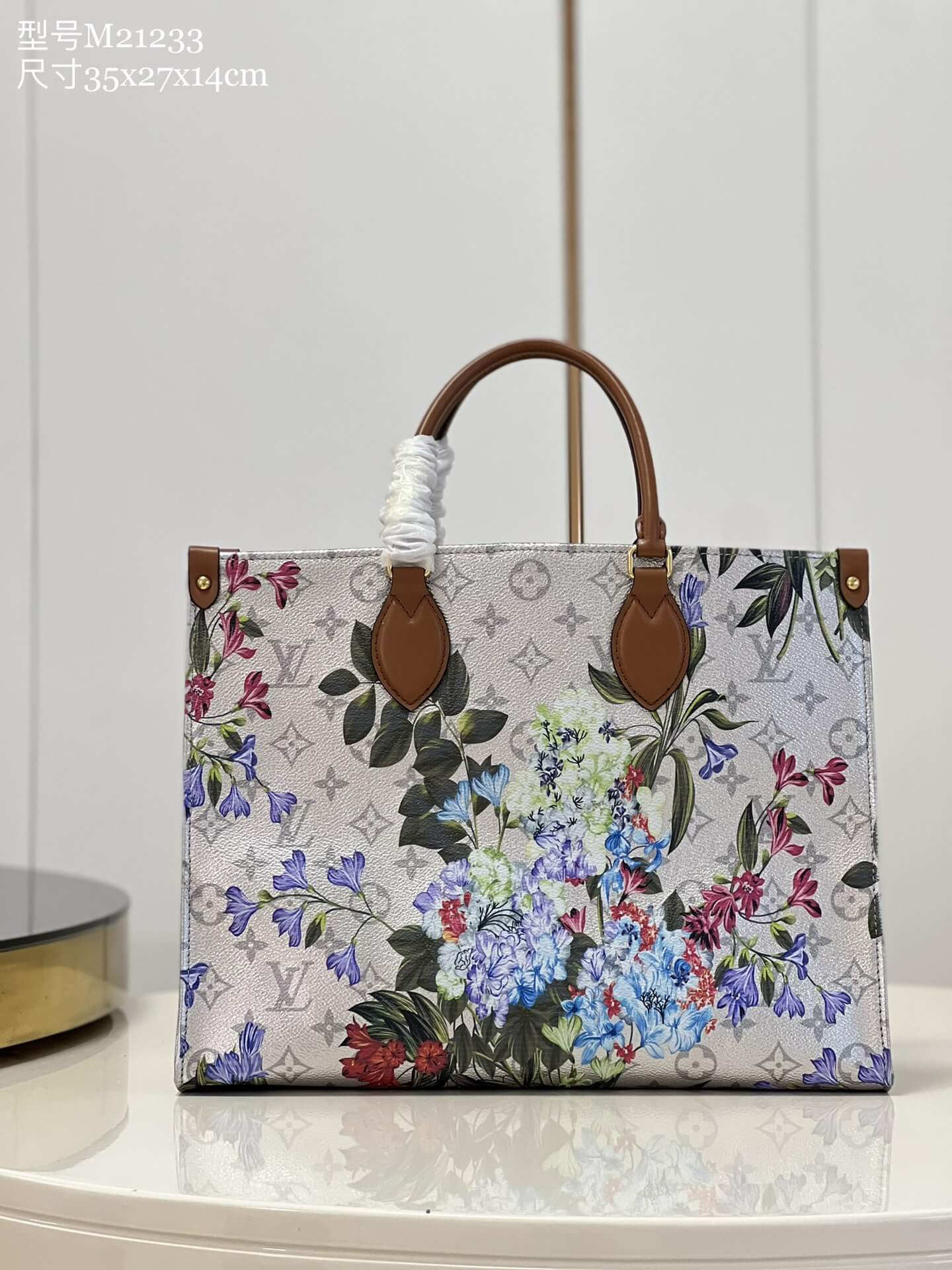 Louis Vuitton LV Onthego MM Tote HandBag M21233 Silver Flowers