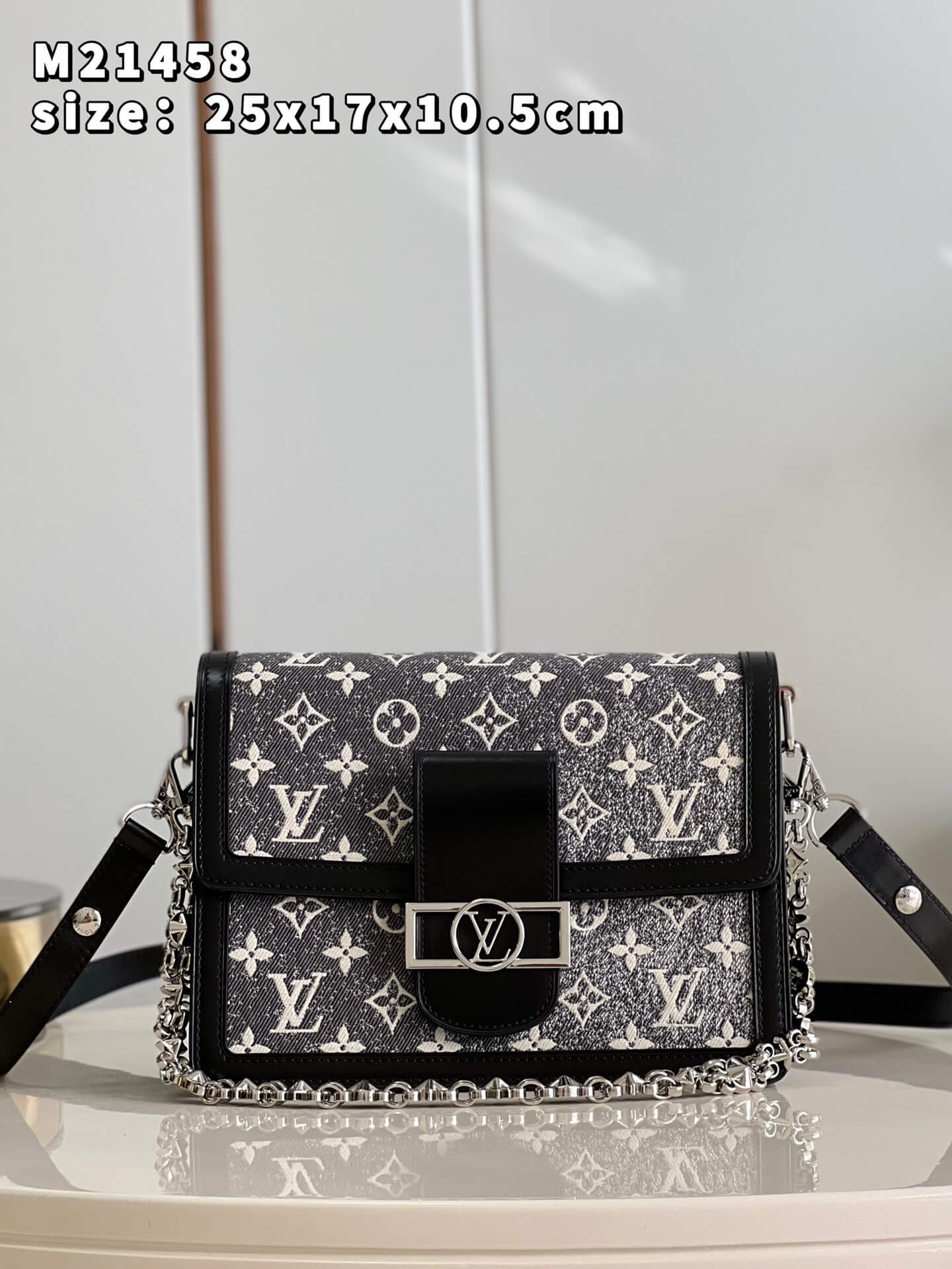 Louis Vuitton Monogram Denim Dauphine MM handbag M21458 Gray