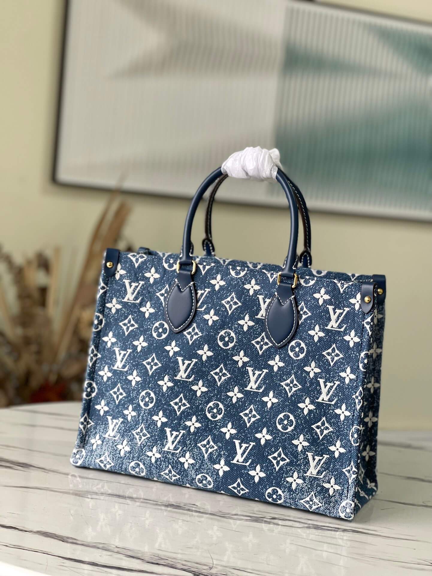 Louis Vuitton LV Monogram Denim ONTHEGO Handbag MM M59608 Navy Blue