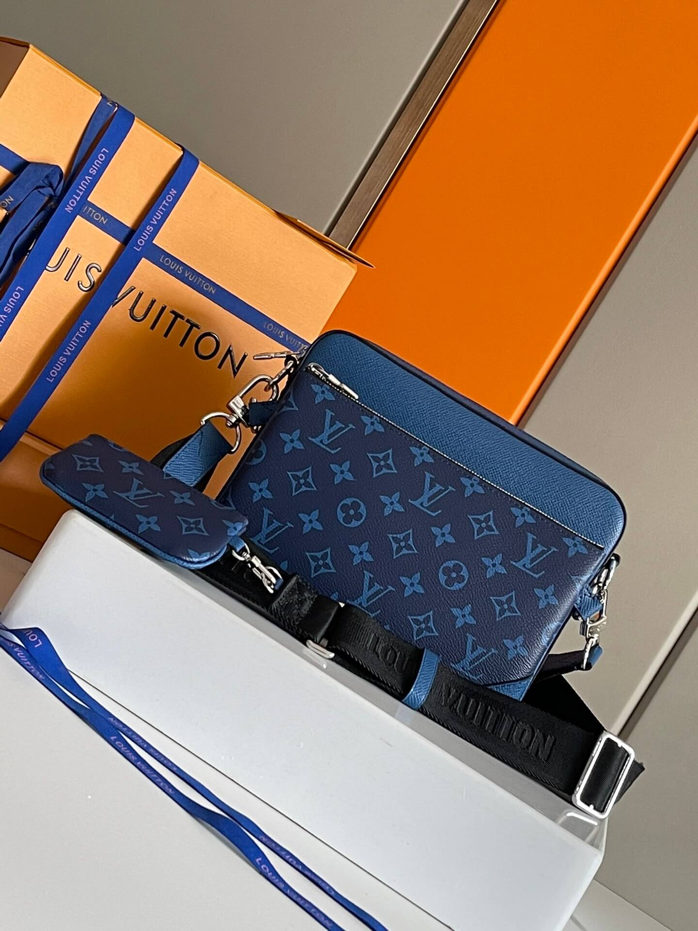 Louis Vuitton Monogram Eclipse Canvas Trio Messenger Bag M30848 Blue