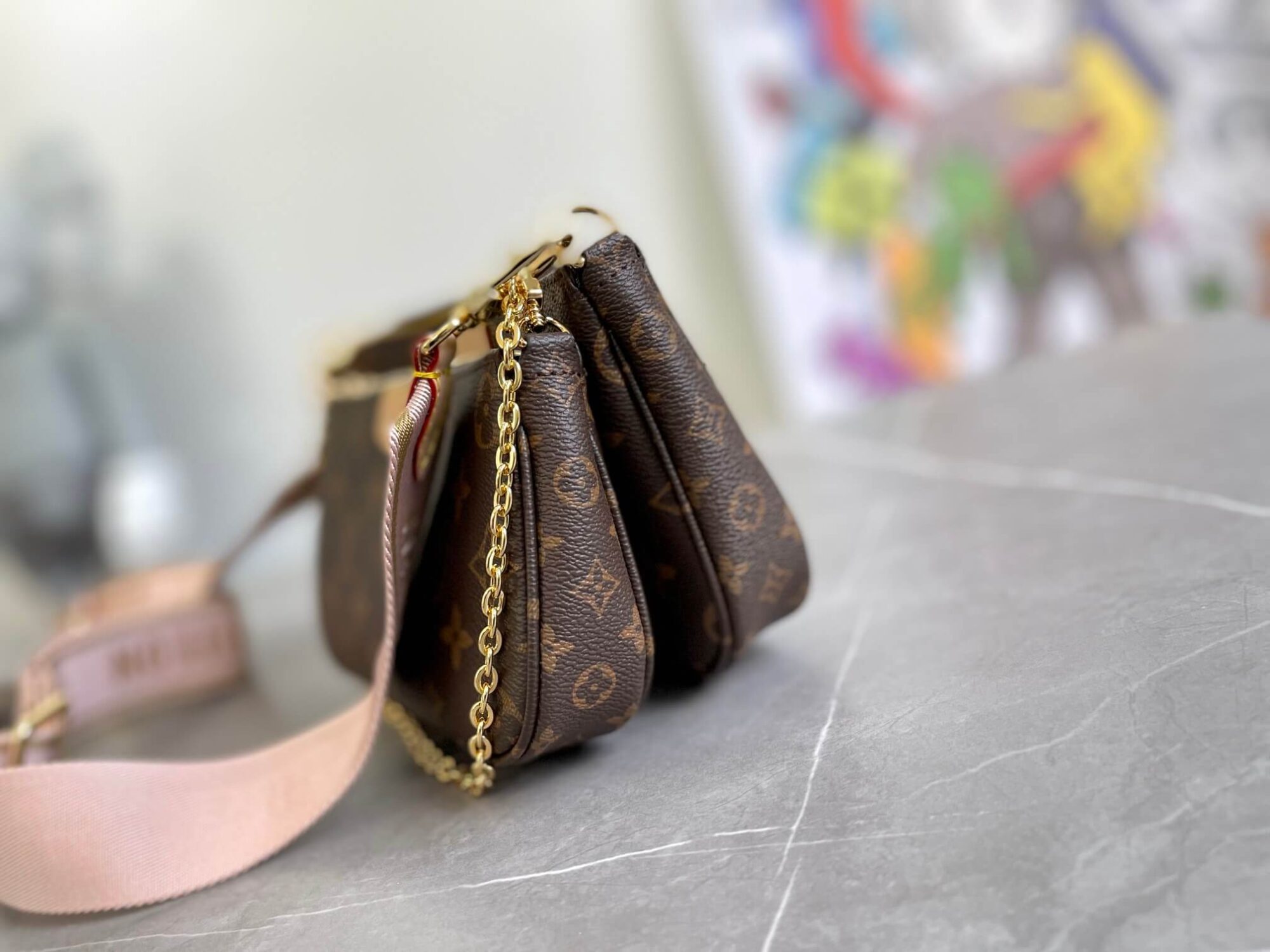 Louis Vuitton Monogram Multi Pochette Accessoires Crossbody Bag M44813 Khaki M44840 Light Pink - Image 13