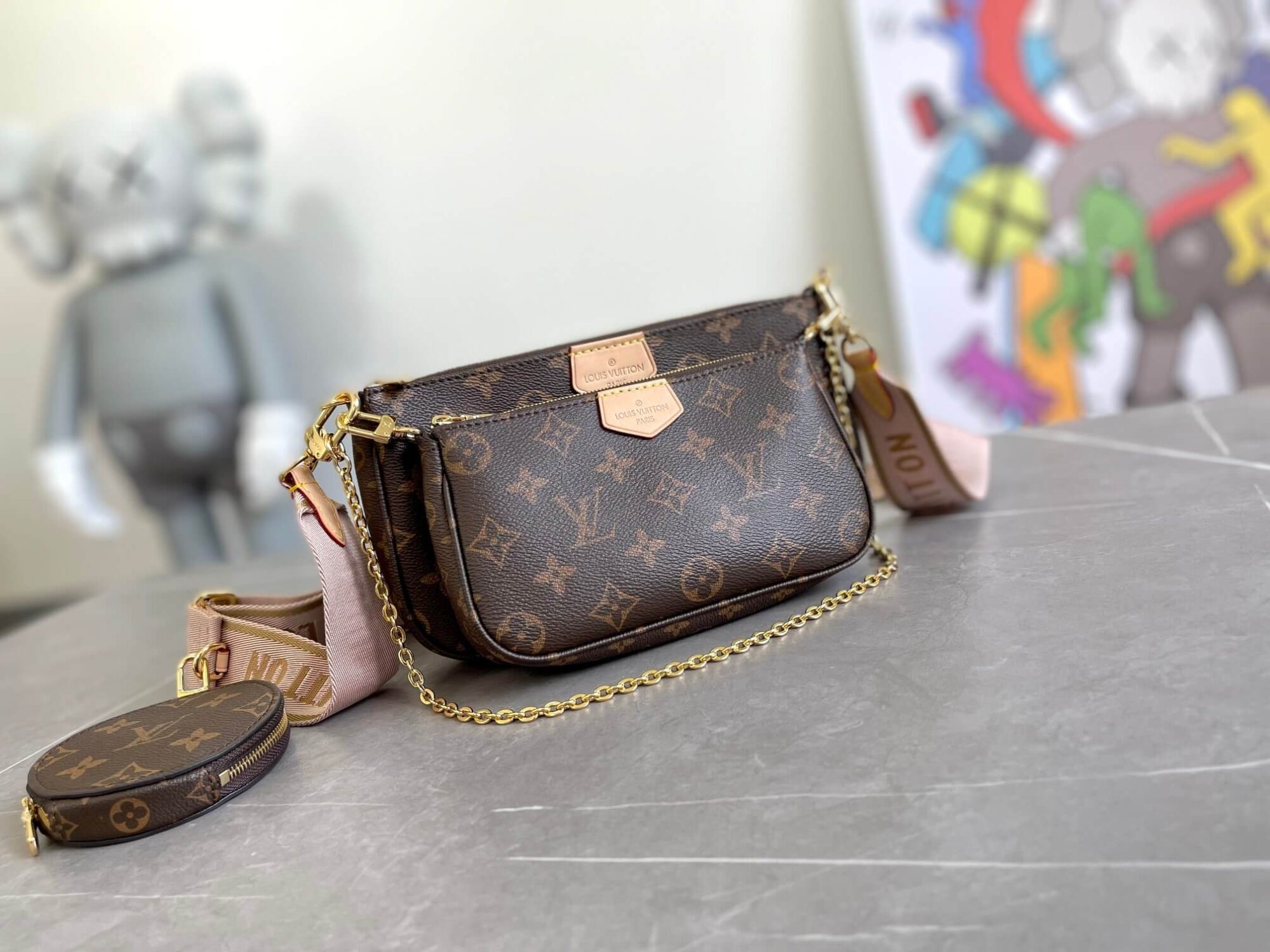 Louis Vuitton Monogram Multi Pochette Accessoires Crossbody Bag M44813 Khaki M44840 Light Pink - Image 10