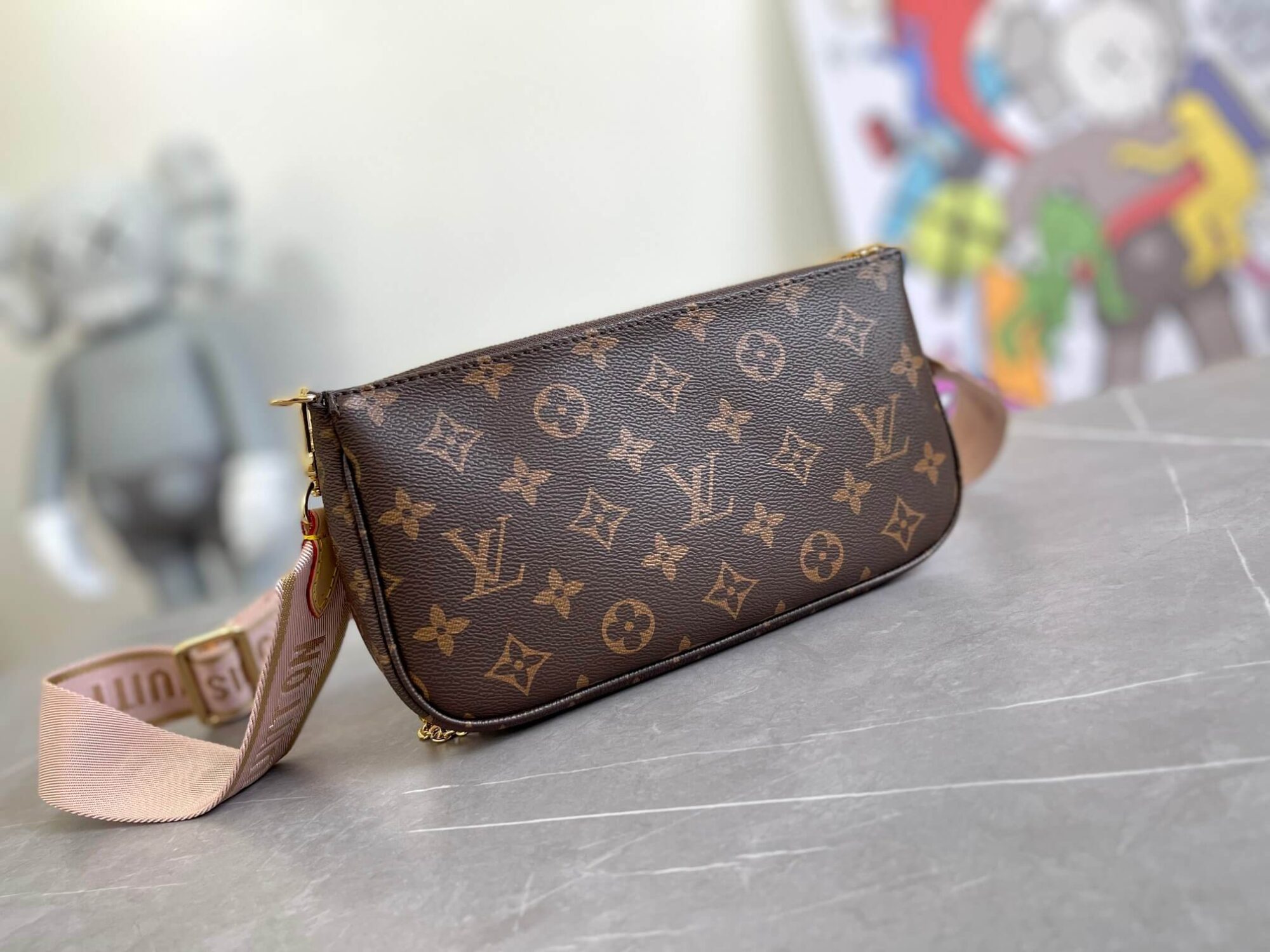 Louis Vuitton Monogram Multi Pochette Accessoires Crossbody Bag M44813 Khaki M44840 Light Pink - Image 11