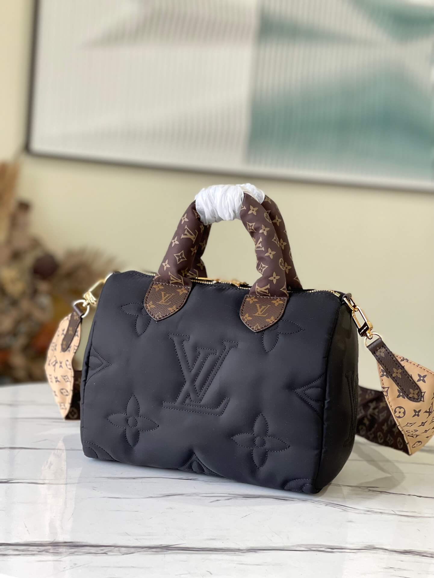 Louis Vuitton Monogram SPEEDY BANDOULIÈRE 25 handbag M59008 Black Khaki Beige