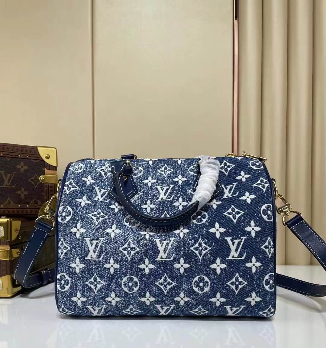 Louis Vuitton Monogram Speedy BANDOULIÈRE 25 Denim handbag M59609 Blue Black