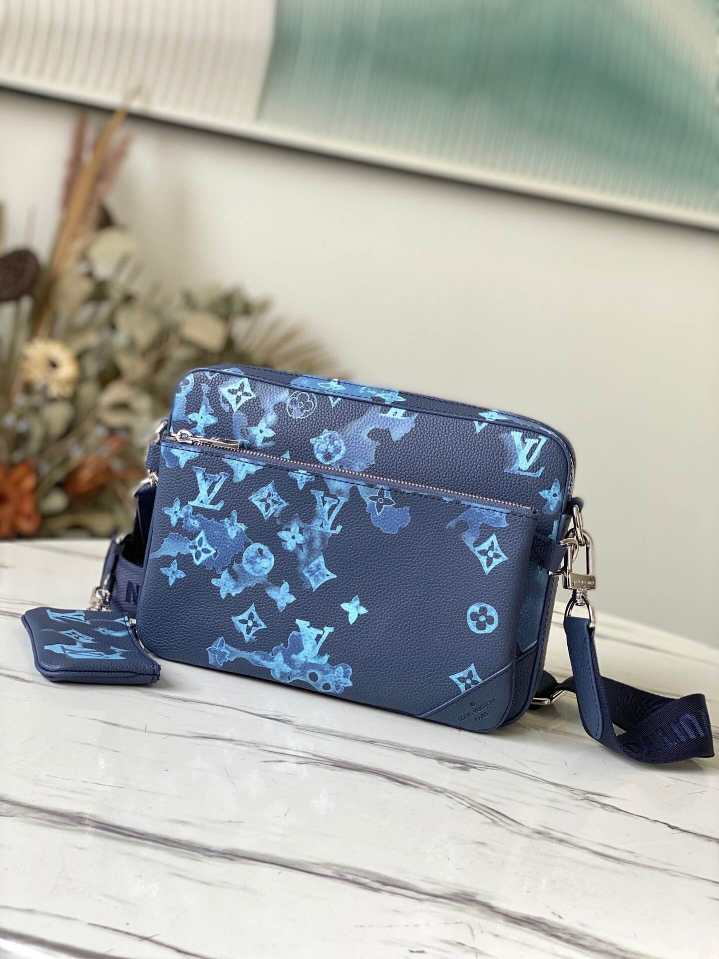 Louis Vuitton Monogram Trio Messenger Shoulder Bag M57840 Watercolor Blue