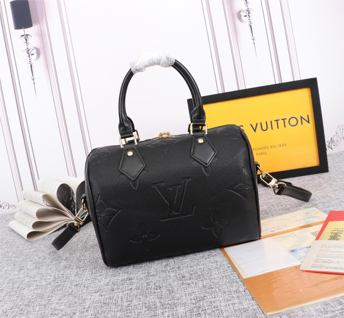 Louis Vuitton Monogram Speedy Bandoulière 25 handbags M59723 Black Beige Cream