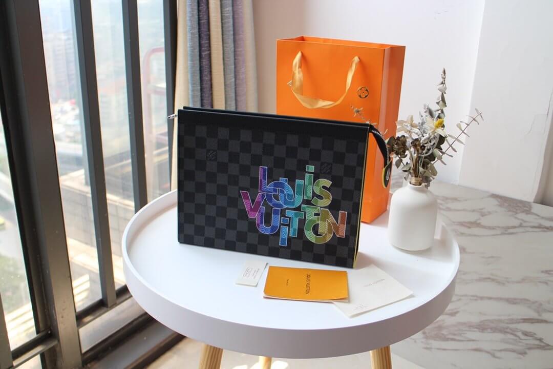 Louis Vuitton LV Damier Graphite canvas Pochette Voyage MM HandBag N60307 Black / Yellow N60307 Black N60309 Black / Blue