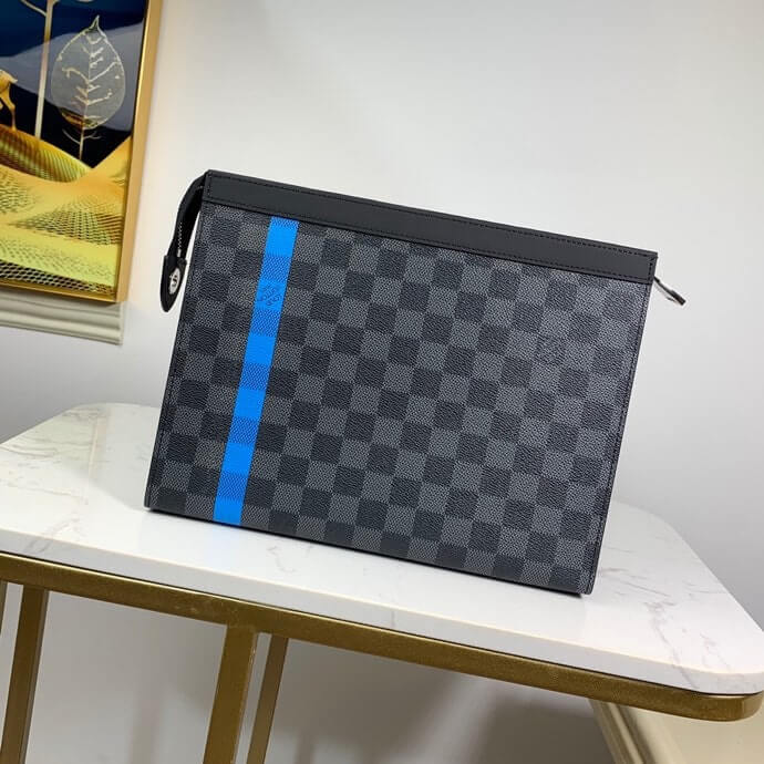 Louis Vuitton Damier Graphite coated canvas Zip Pouchette voyage MM M64444 Black / Blue