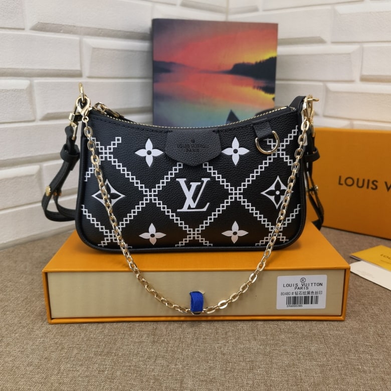 Louis Vuitton LV Monogram Easy Pouch On Strap Bag M81137 Black - White - Arizona Beige