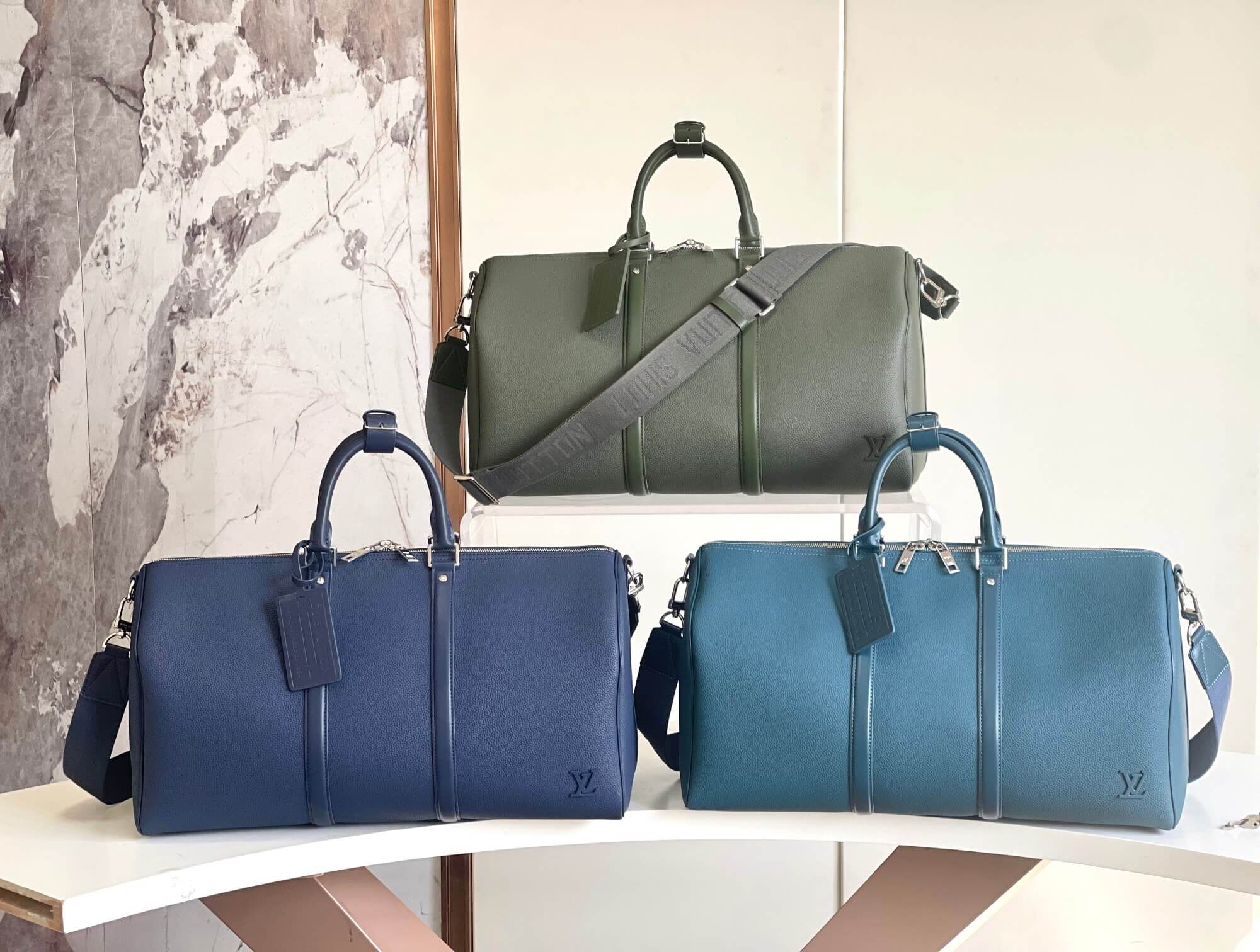 Louis Vuitton LV Aerogram Coated Canvas Keepall Bandoulière 50 Travel Shoulder Bag M21420 Black M21536 Khaki M23727 Atlantic Blue - Dark Blue