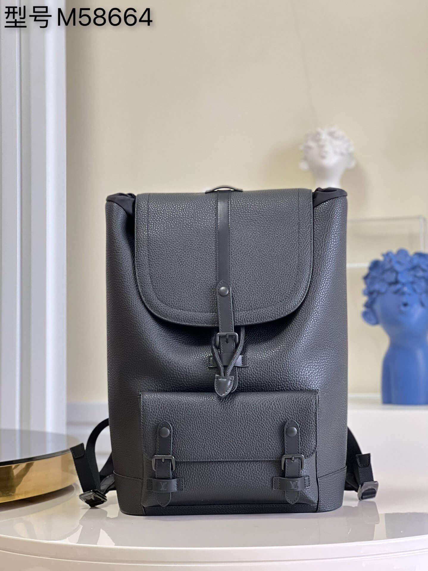 Louis Vuitton LV Taurillon leather Cristopher Slim Backpack Bag M58644 Black - Blue - White