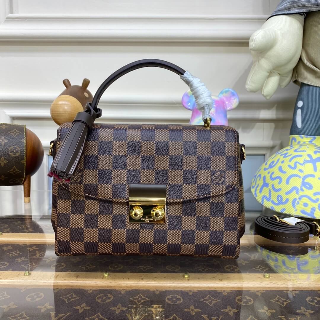 Louis Vuitton LV Croisette Damier Ebene Canvas Handbag N53000 Brown Grid/Red Damier Azur Canvas Handbag N41581 White Grid/Pink