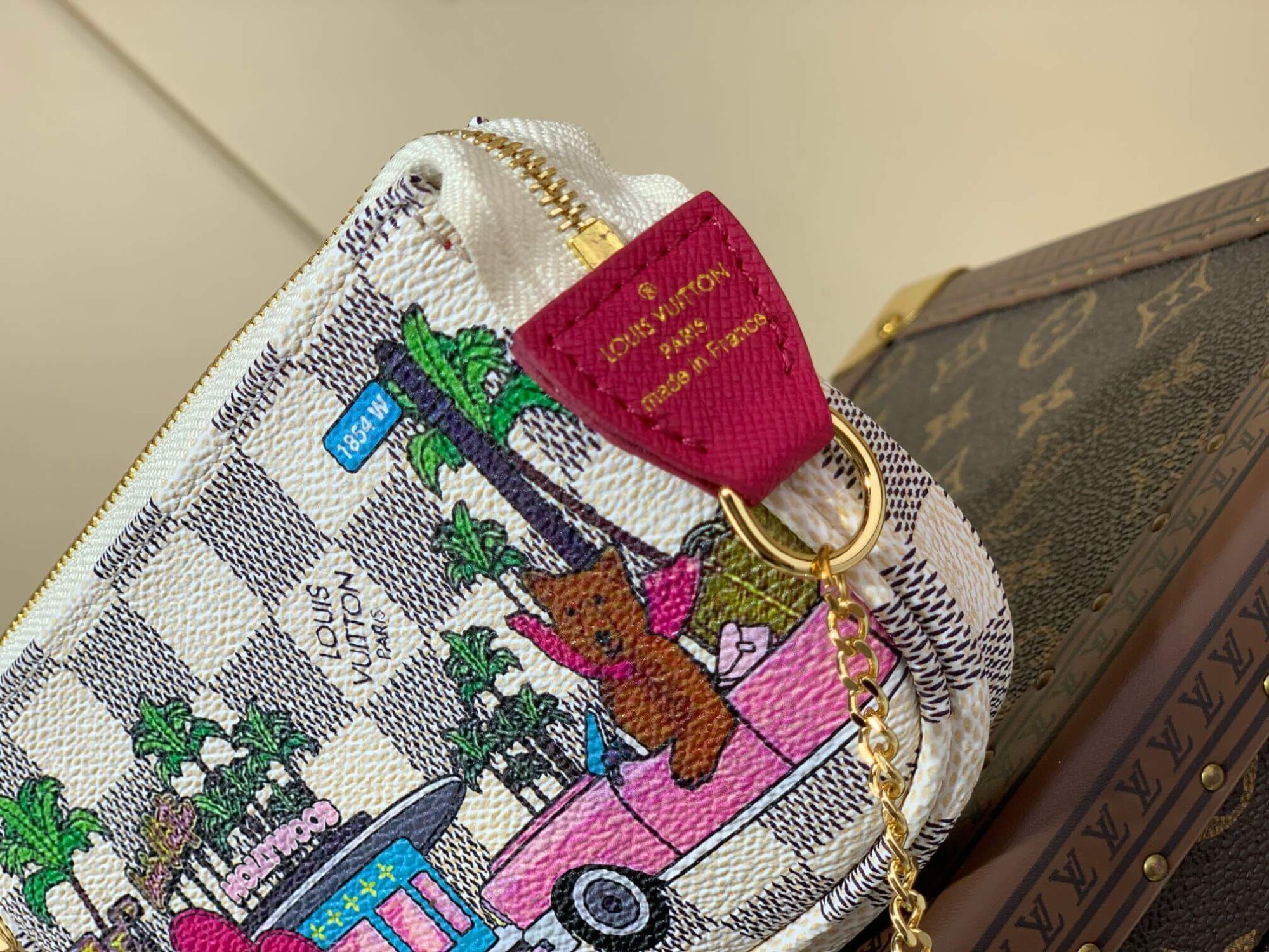 Louis Vuitton LV Damier Azur Canvas Mini Pochette Accessoires Vivienne Holiday N60487 Fuchsia Pink - Image 4