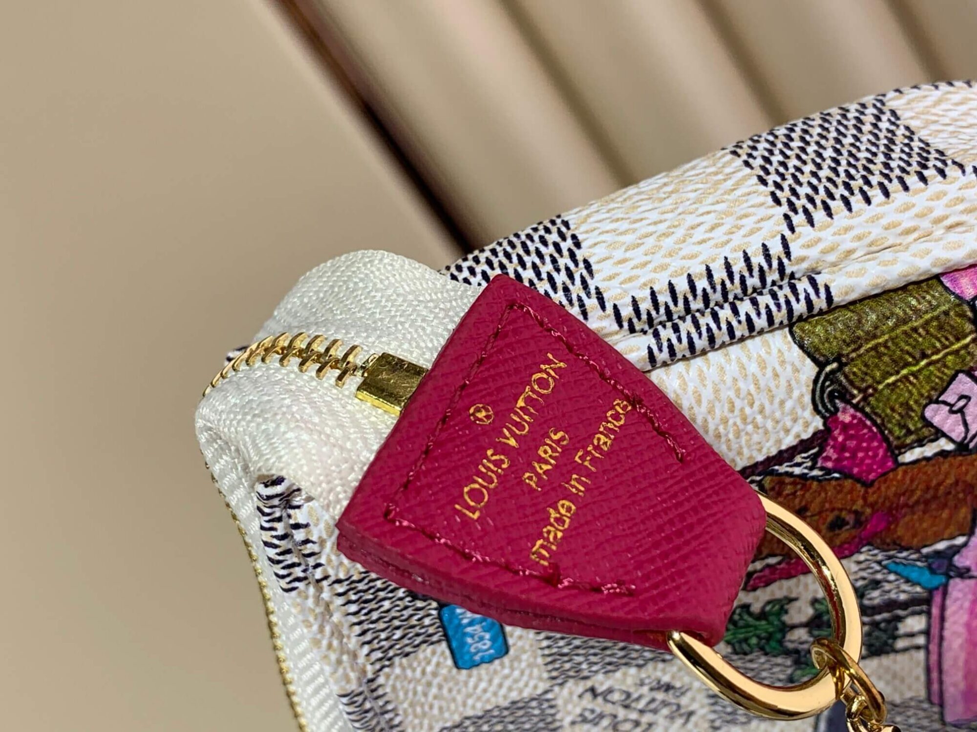 Louis Vuitton LV Damier Azur Canvas Mini Pochette Accessoires Vivienne Holiday N60487 Fuchsia Pink - Image 6