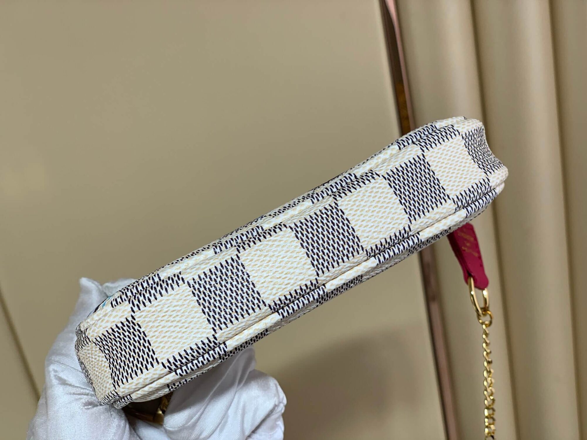 Louis Vuitton LV Damier Azur Canvas Mini Pochette Accessoires Vivienne Holiday N60487 Fuchsia Pink - Image 8