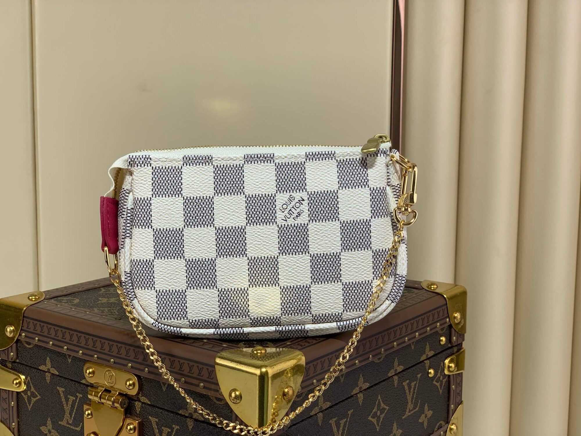Louis Vuitton LV Damier Azur Canvas Mini Pochette Accessoires Vivienne Holiday N60487 Fuchsia Pink - Image 2