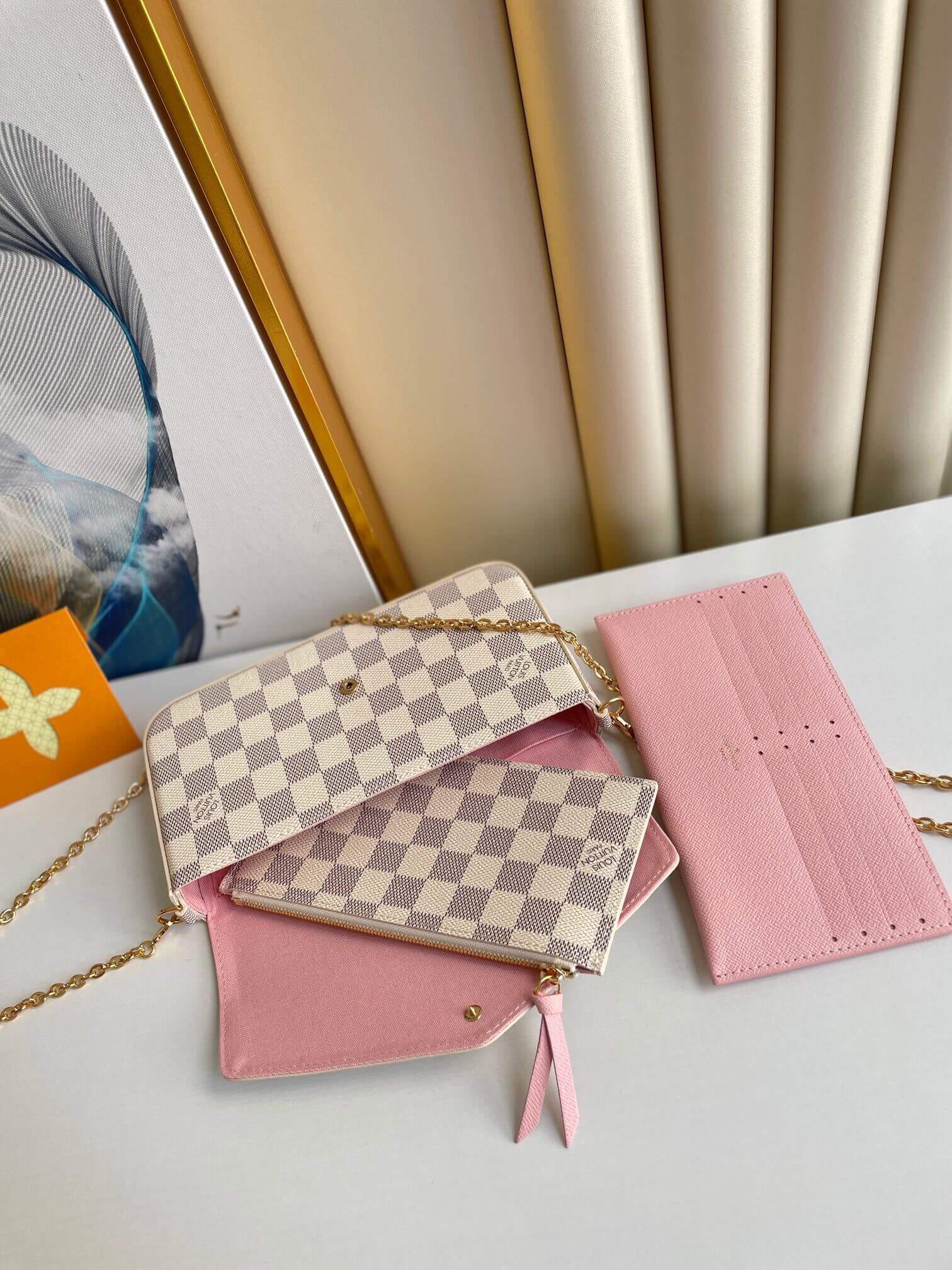 Louis Vuitton LV Damier Azur Canvas Pochette Félicie flap pouch Chain Wallet Shoulder Crossbody N40491 Pink - Image 2