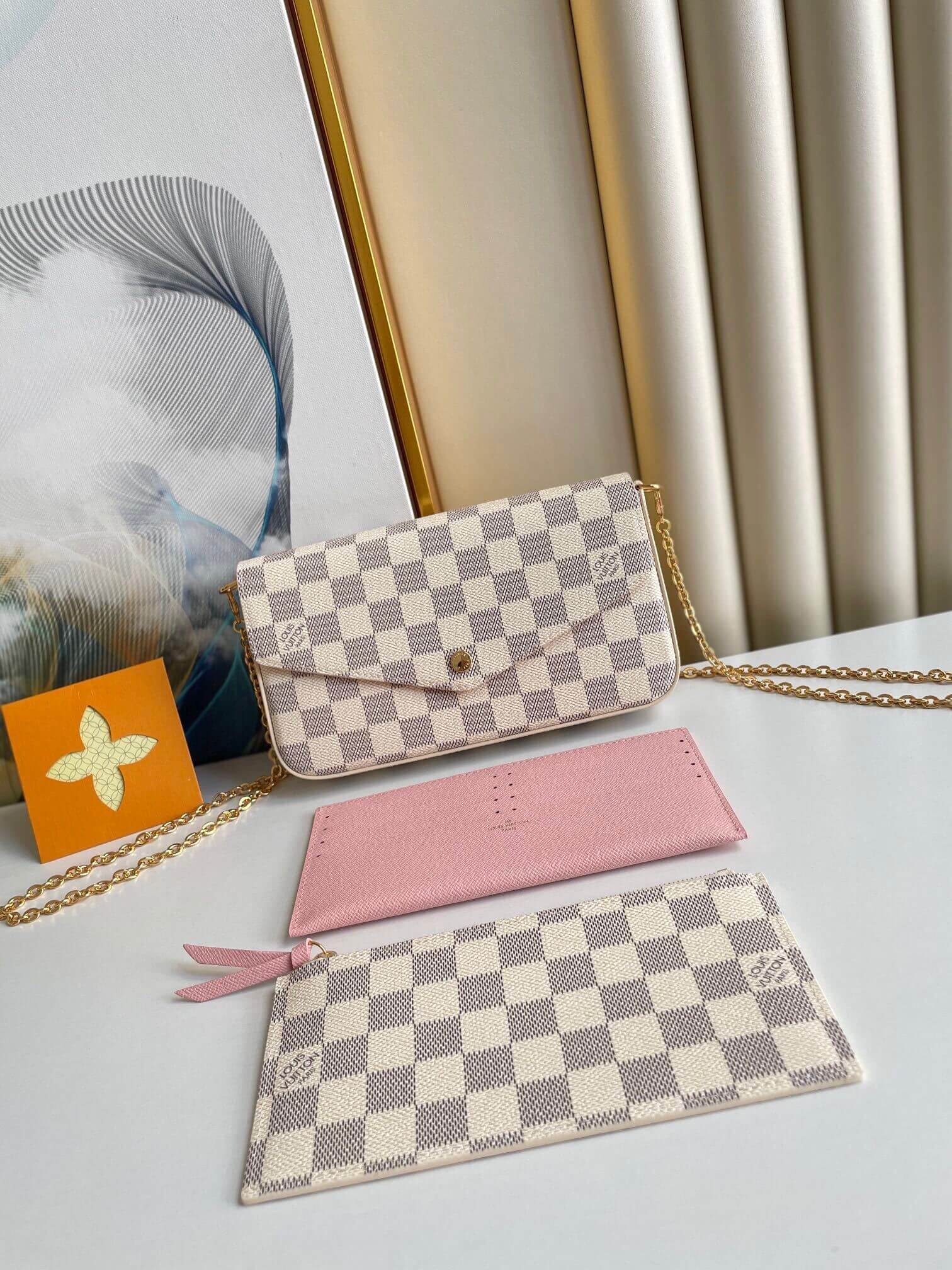 Louis Vuitton LV Damier Azur Canvas Pochette Félicie flap pouch Chain Wallet Shoulder Crossbody N40491 Pink - Image 4