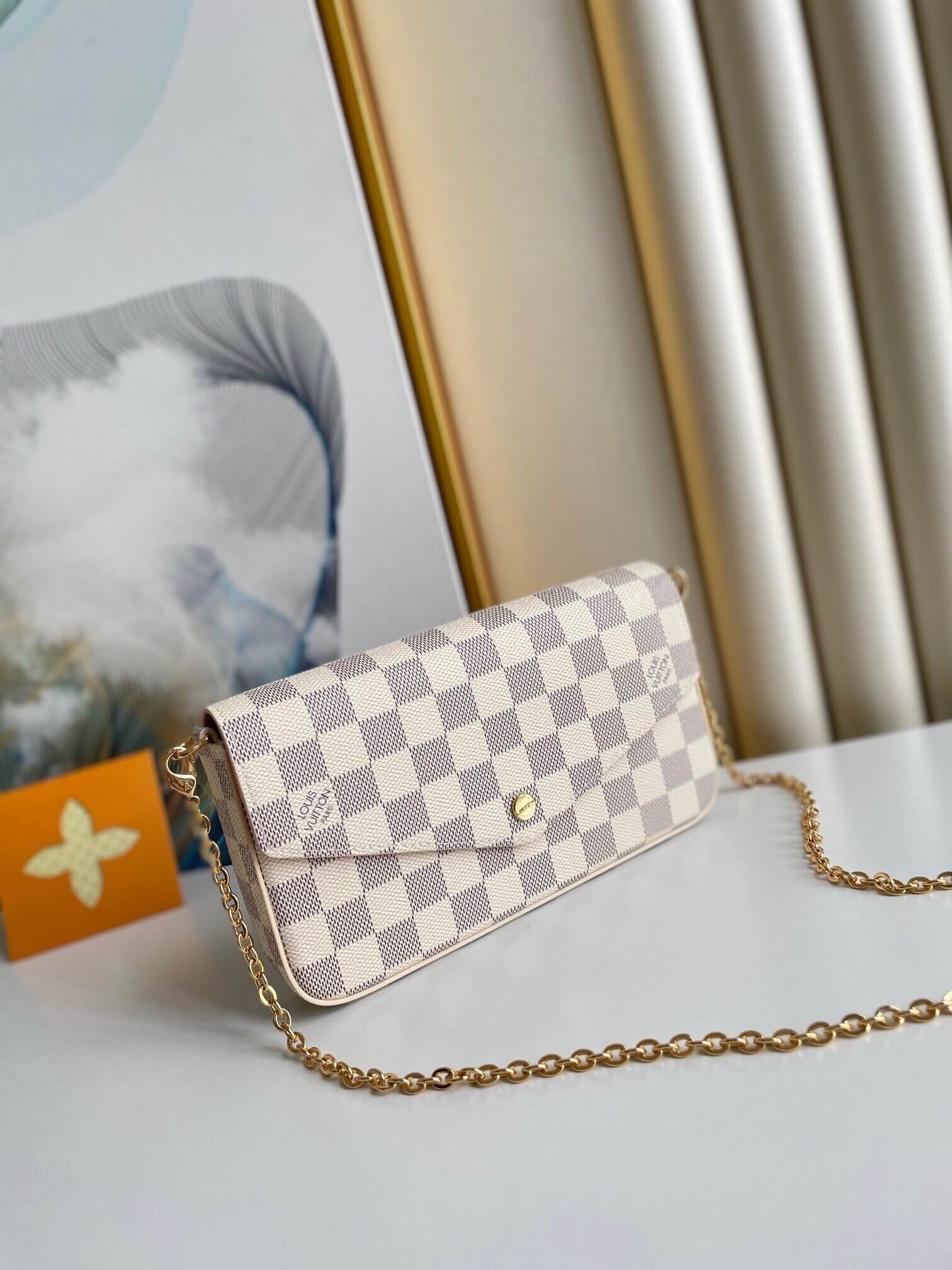 Louis Vuitton LV Damier Azur Canvas Pochette Félicie flap pouch Chain Wallet Shoulder Crossbody N40491 Pink - Image 9