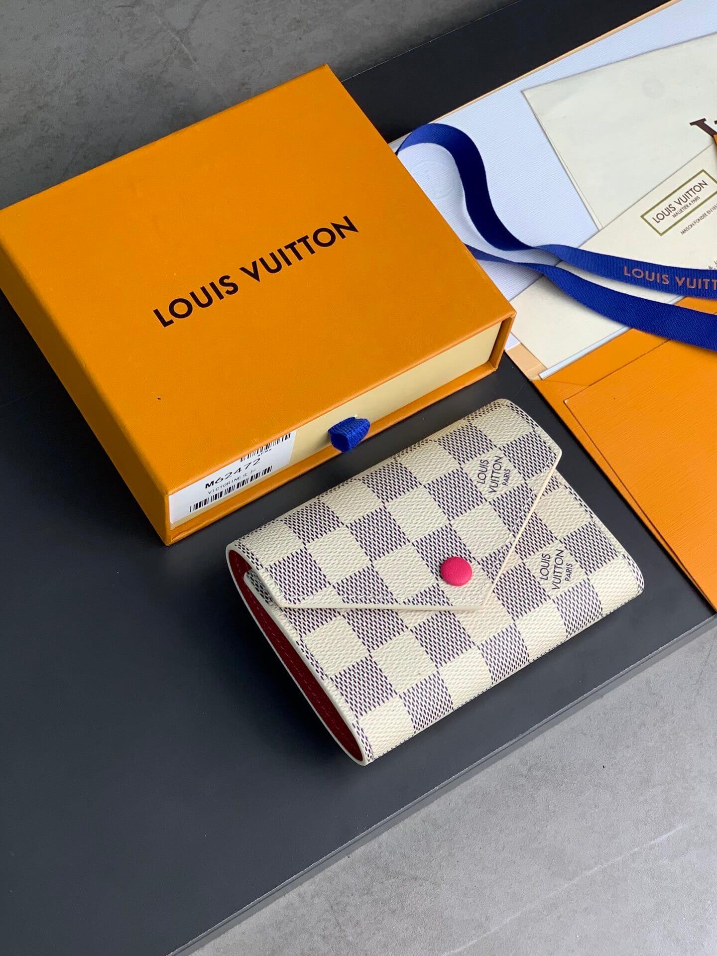 Louis Vuitton LV Damier Azur Canvas Victorine Wallet Mini Purse Pink - Fuchsia Pink - Image 9