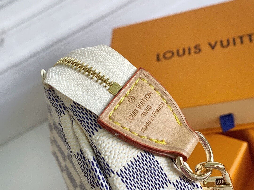 Louis Vuitton LV Damier Azur canvas Mini Pochette Accessoires Wallet Handbag N58010 White Grid - Image 7