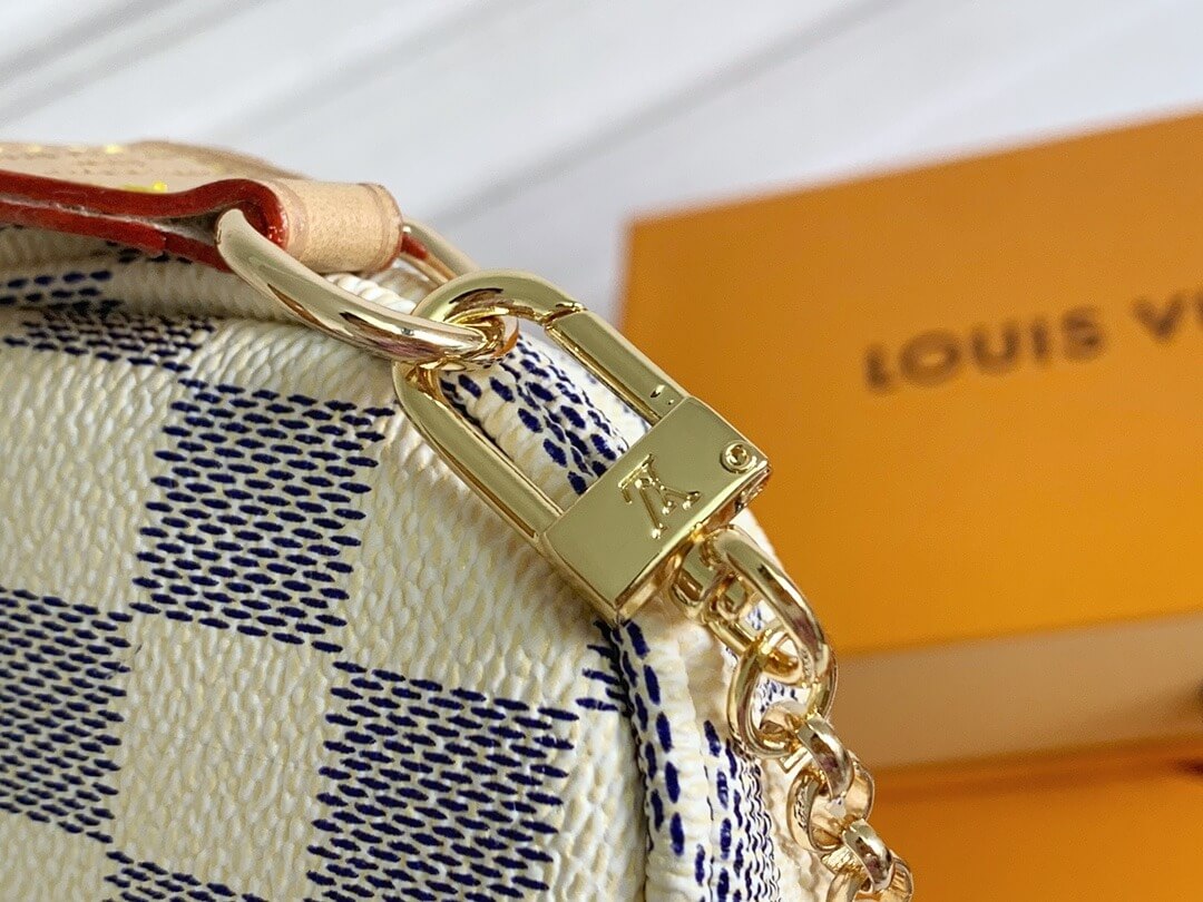 Louis Vuitton LV Damier Azur canvas Mini Pochette Accessoires Wallet Handbag N58010 White Grid - Image 6