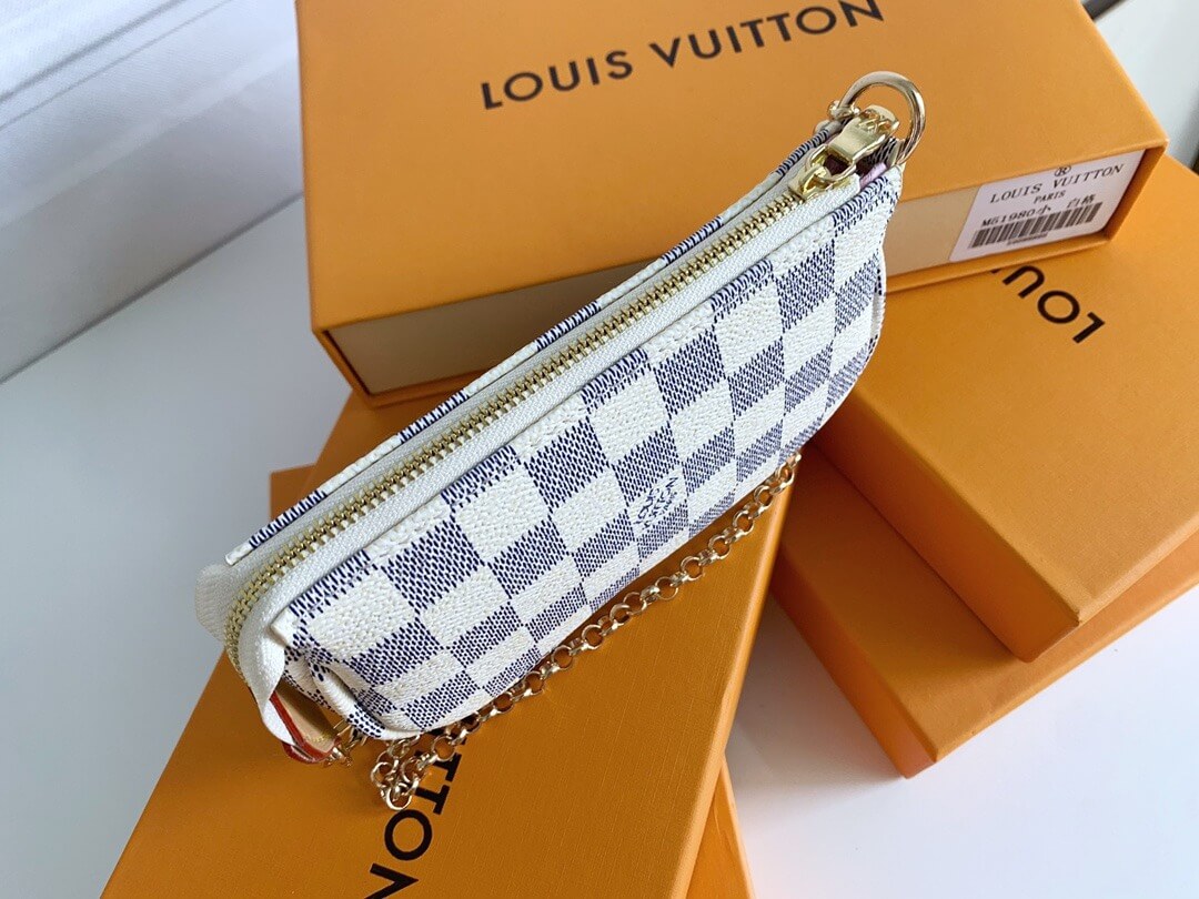 Louis Vuitton LV Damier Azur canvas Mini Pochette Accessoires Wallet Handbag N58010 White Grid - Image 4