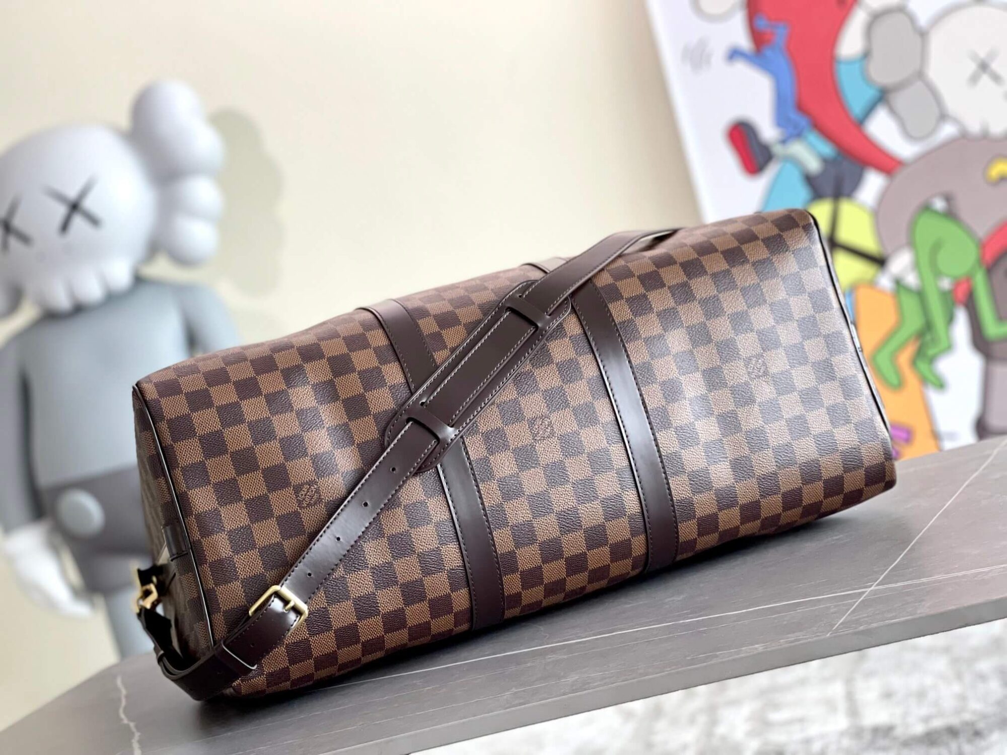 Louis Vuitton LV Damier Ebene - Damier Graphite Canvas Keepall Bandouliere 45 N41418 - 50 N41416 55 - N41414 N41413 Travel Shoulder HanBag Brown - Black - Image 9