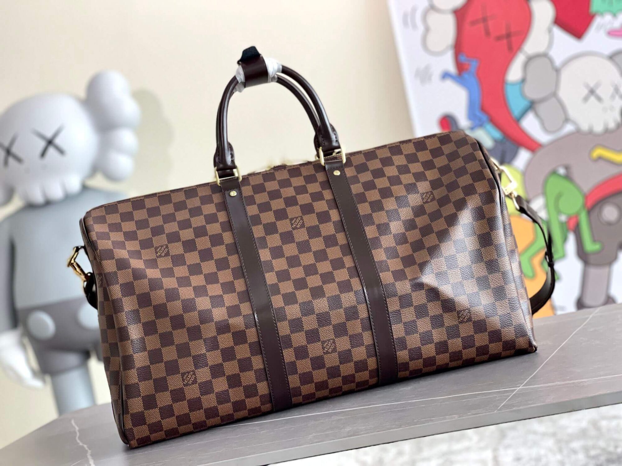 Louis Vuitton LV Damier Ebene - Damier Graphite Canvas Keepall Bandouliere 45 N41418 - 50 N41416 55 - N41414 N41413 Travel Shoulder HanBag Brown - Black - Image 2