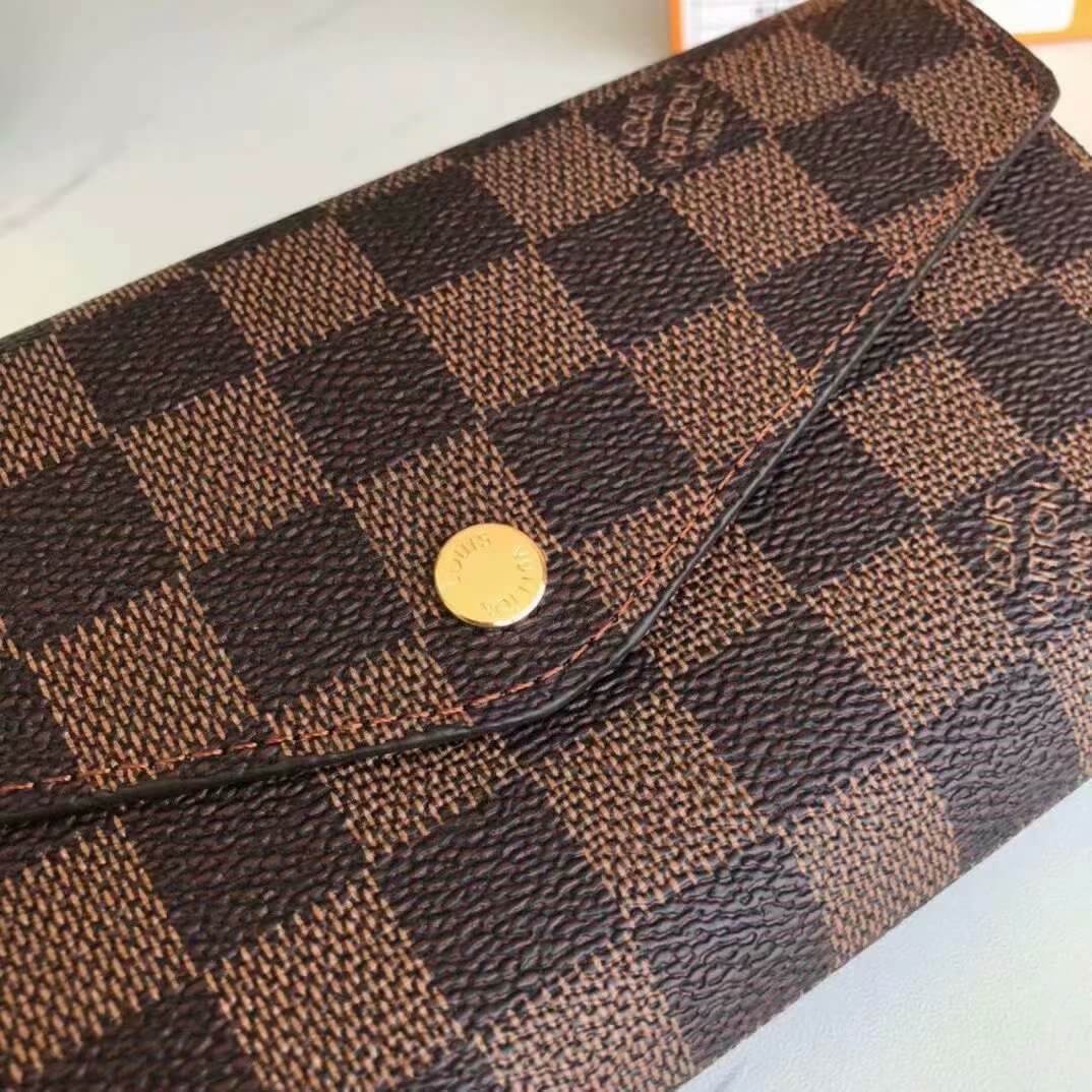 Louis Vuitton LV Damier Ebene Canvas Sarah Wallet M63209 Brown - Rose Ballerine Pink - Red - Black - Image 31