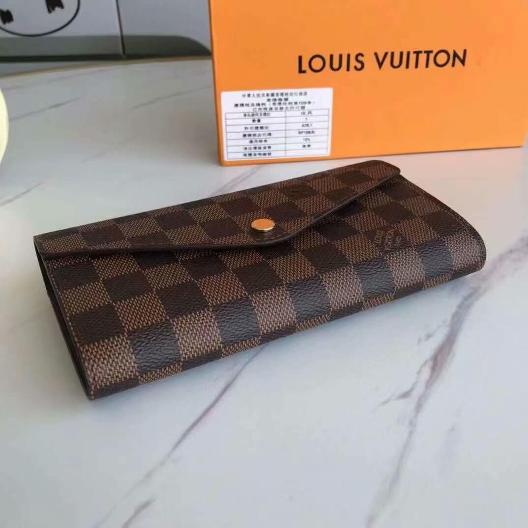 Louis Vuitton LV Damier Ebene Canvas Sarah Wallet M63209 Brown - Rose Ballerine Pink - Red - Black - Image 32